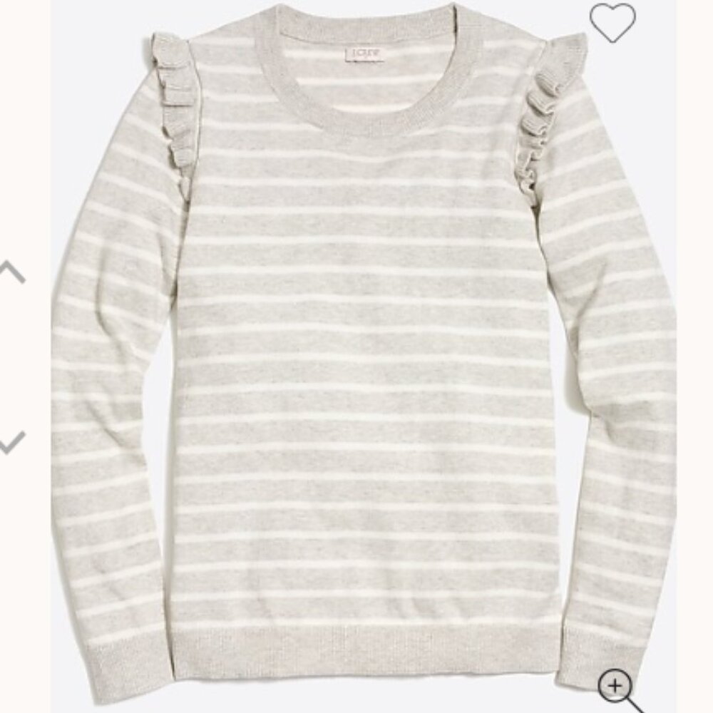 J.Crew | Grey striped ruffle shoulder sweater